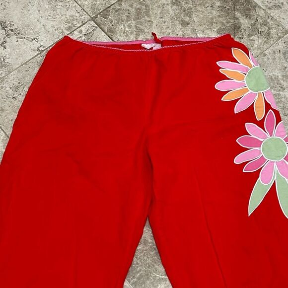 Victoria’s Secret Y2K  Cropped PJ Pajama Pant Red M Flower Applique' - Picture 4 of 13